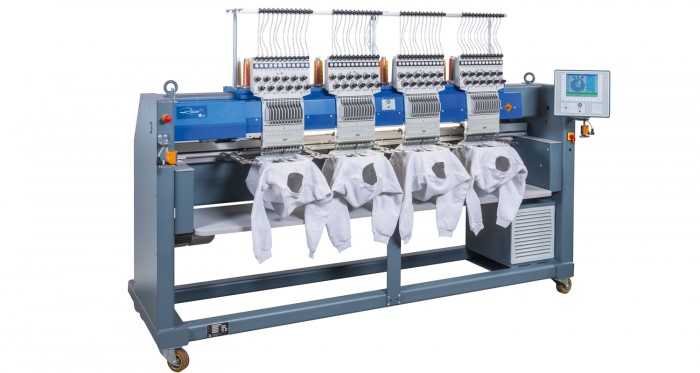 Industrial ebroidery machine in action